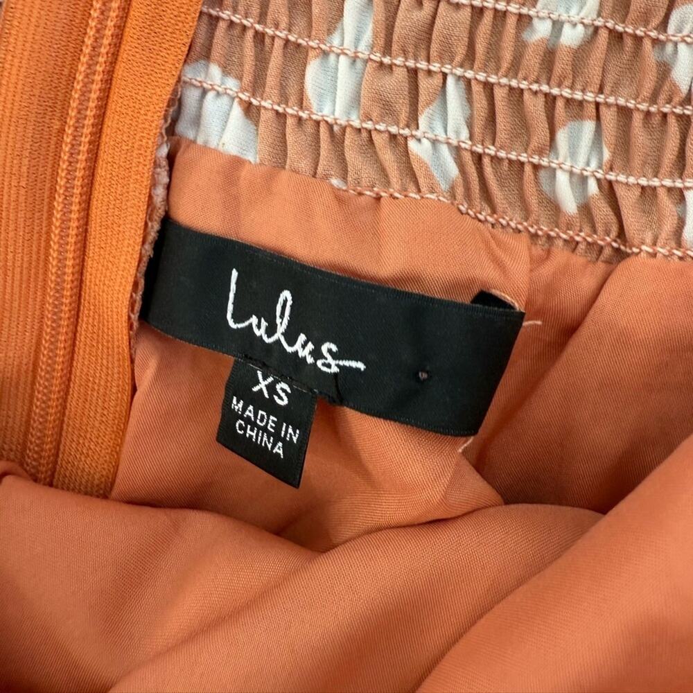 Lulus Party In Paris Light Orange Print Tie-strap Midi Dress - Size XS - Picture 8 of 9
